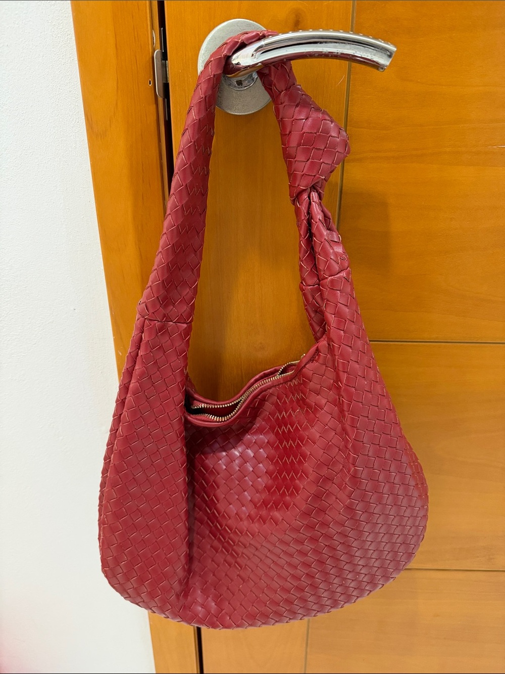 Woven Shoulder Hobo Bag in Deep Red